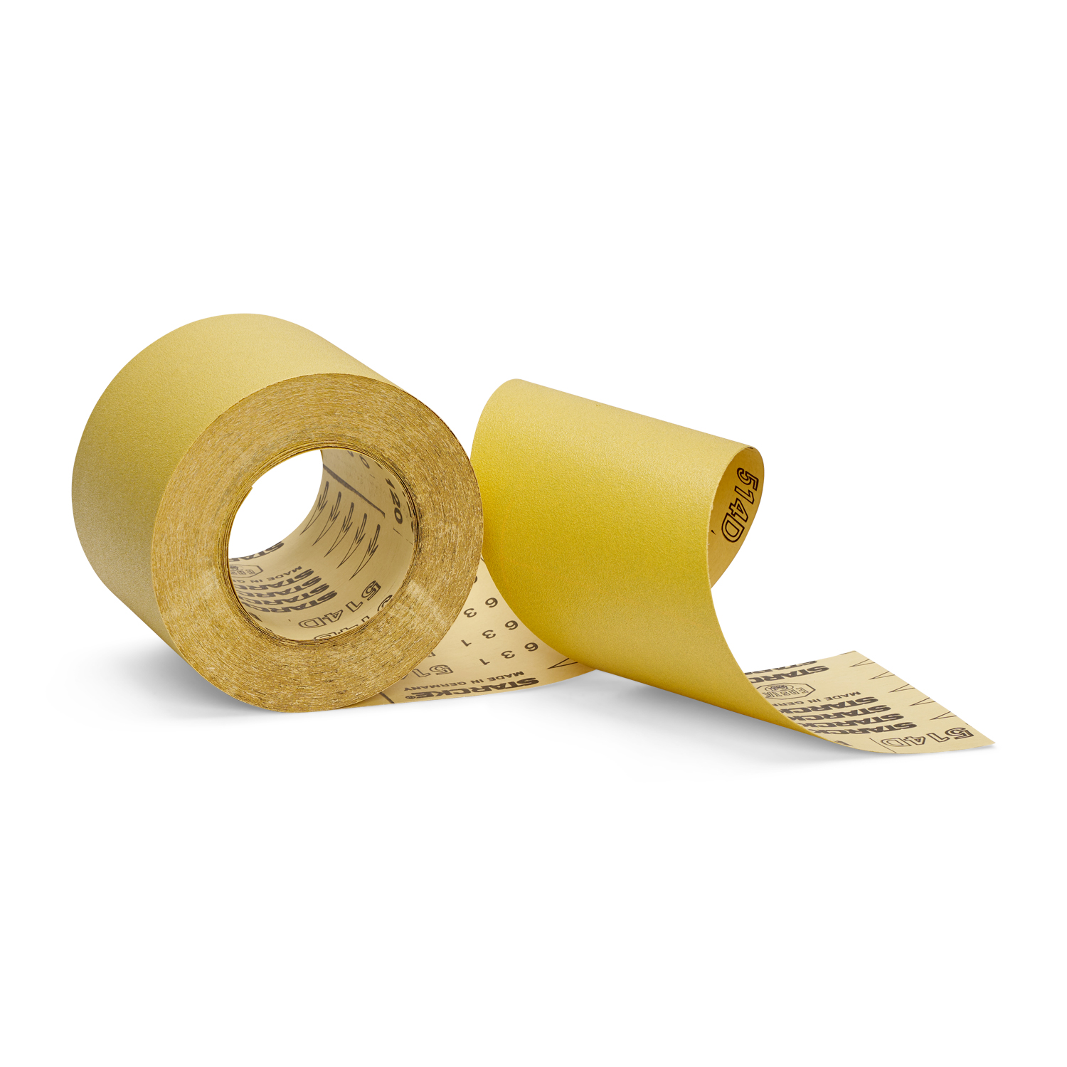 Gelbe Schleifpapierrolle abgerollt